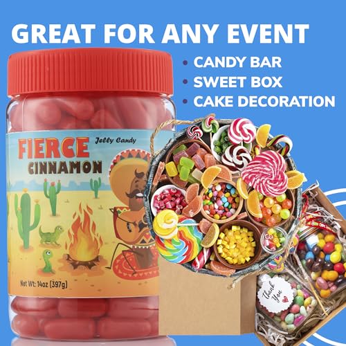 Cinnamon Jelly Candy - 14 Oz Hot Cinnamon Candies - Soft and Chewy Spicy Red Candy for Kids - Gluten Free Candy - Candies in Bulk