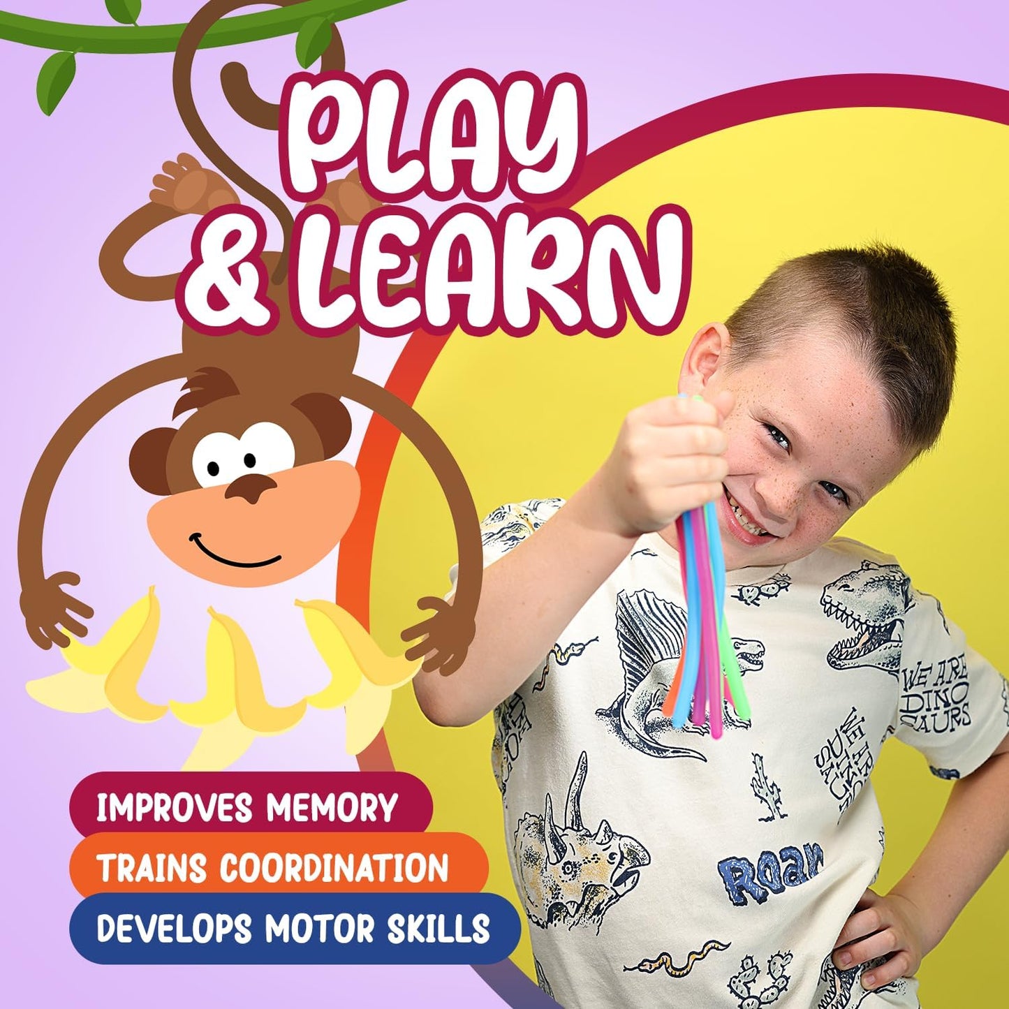 Monkey Noodles - Fidget Stretchy Sensory Toys for Kids and Toddlers - 14 pcs - Autism Sensory Products - Premium Stretchy String - Party Favors for Kids - Treasure Box Toys for Classroom