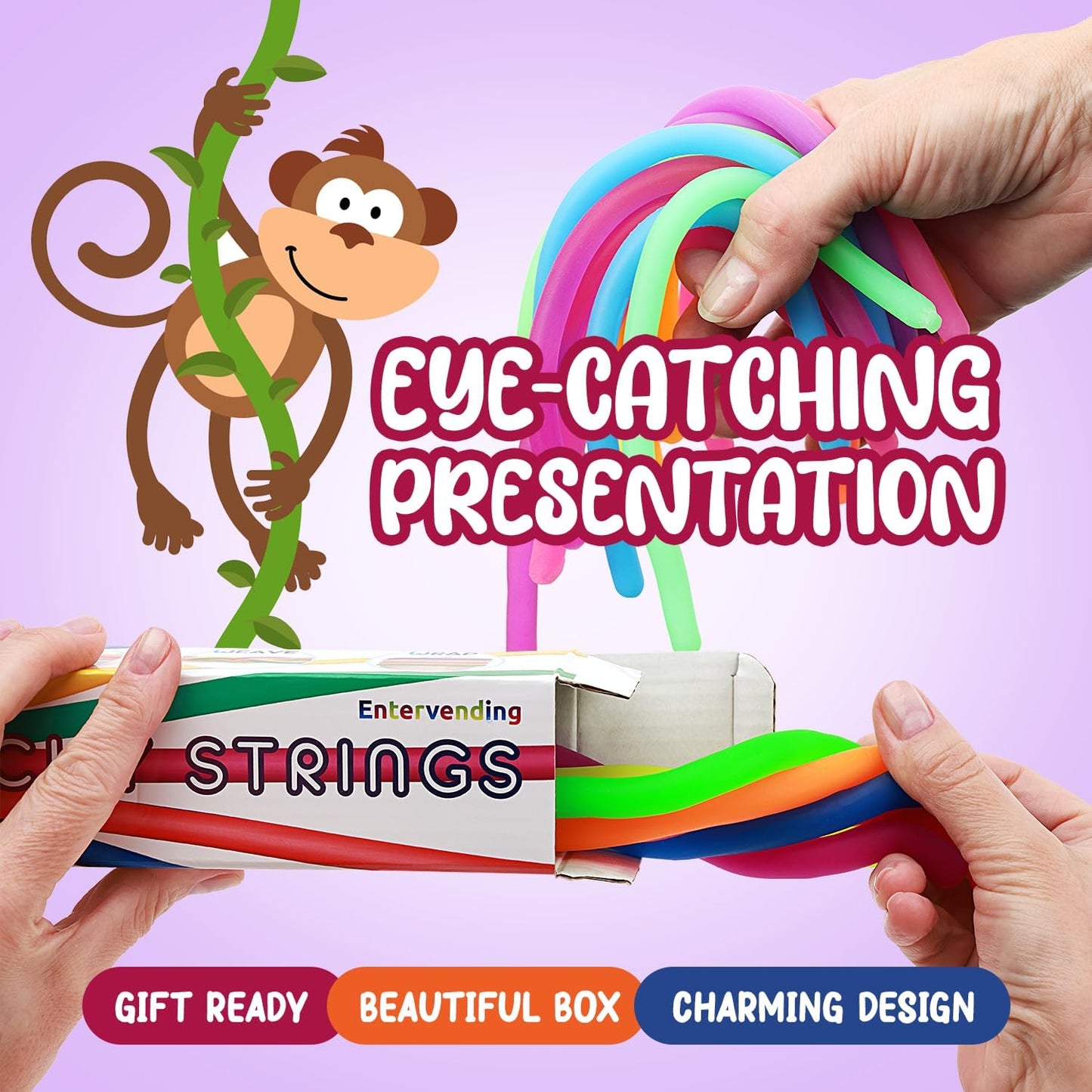 Monkey Noodles - Fidget Stretchy Sensory Toys for Kids and Toddlers - 14 pcs - Autism Sensory Products - Premium Stretchy String - Party Favors for Kids - Treasure Box Toys for Classroom