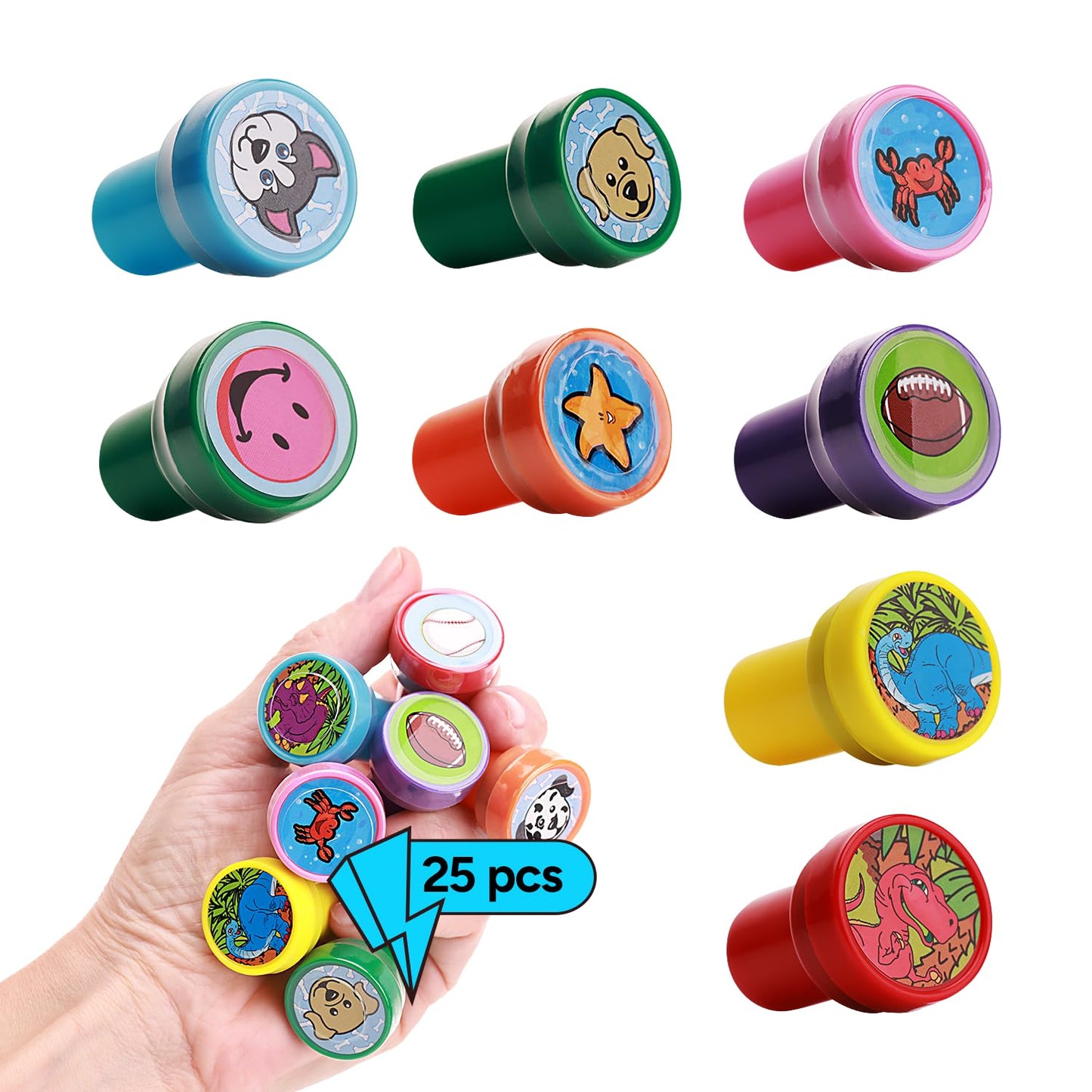 Assorted Stamps for Kids Self Inking Stamp Set of 25 pcs Small Ink Stamps Cute Hand Stampers for Crafting and Art Projects - Teacher Stamps Classroom Party Favors School Supplies Treasure Box Prizes