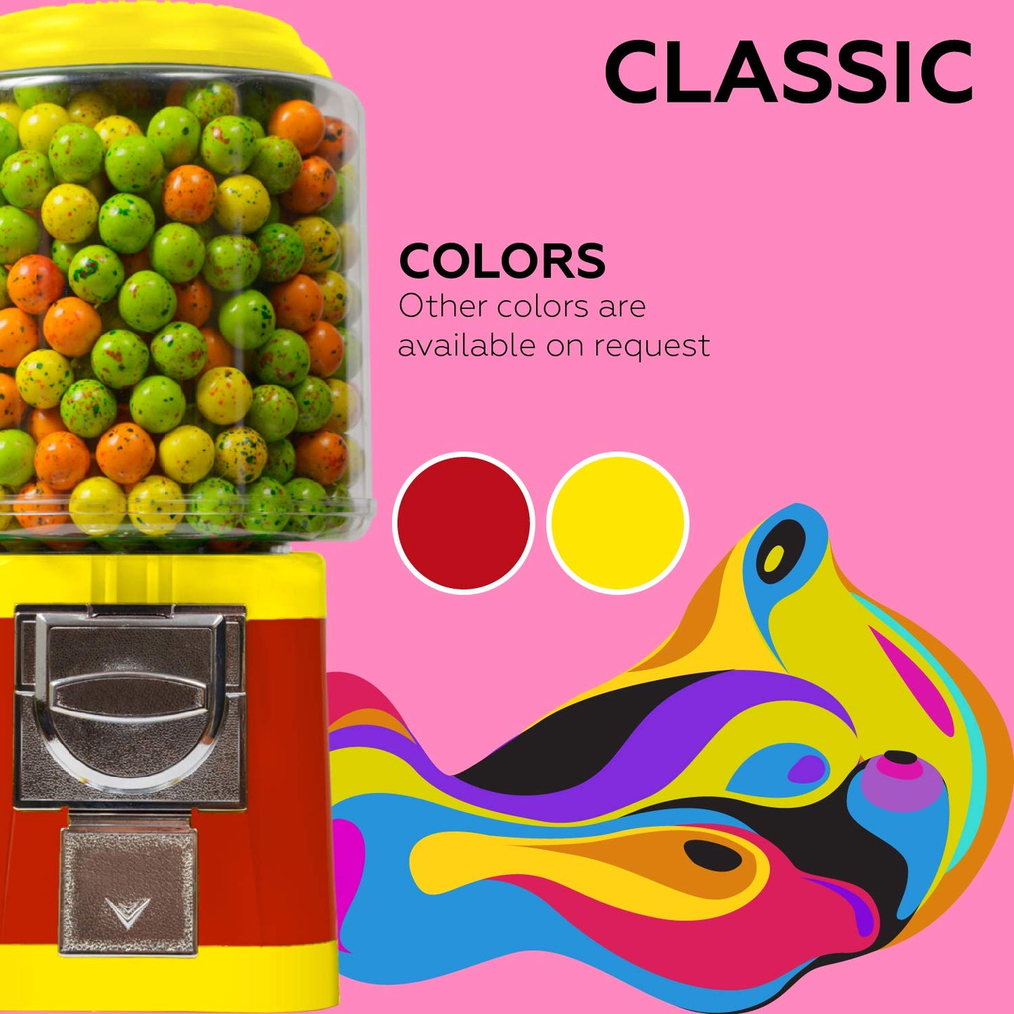 Gumball Vending Machine & Bouncy Balls Vending Machine & Toys Vending Machine & Capsule Vending Machine - Yellow Body & Red Trim - Without Stand