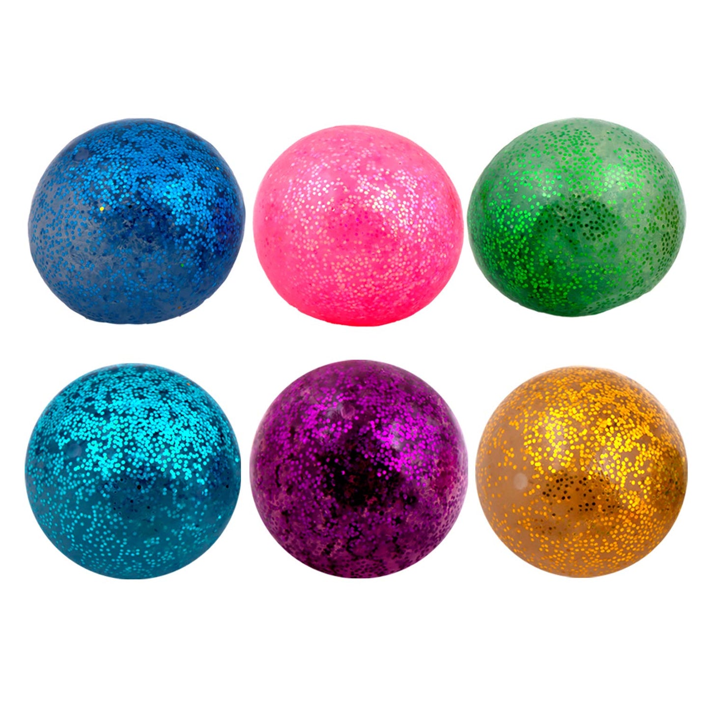 Squishy Toys - Random Colors Glitter Squeeze Balls - 2.8 Inch Gift Stress Balls for Kids - Stress Relief Toys - Anti Stress Ball Pack