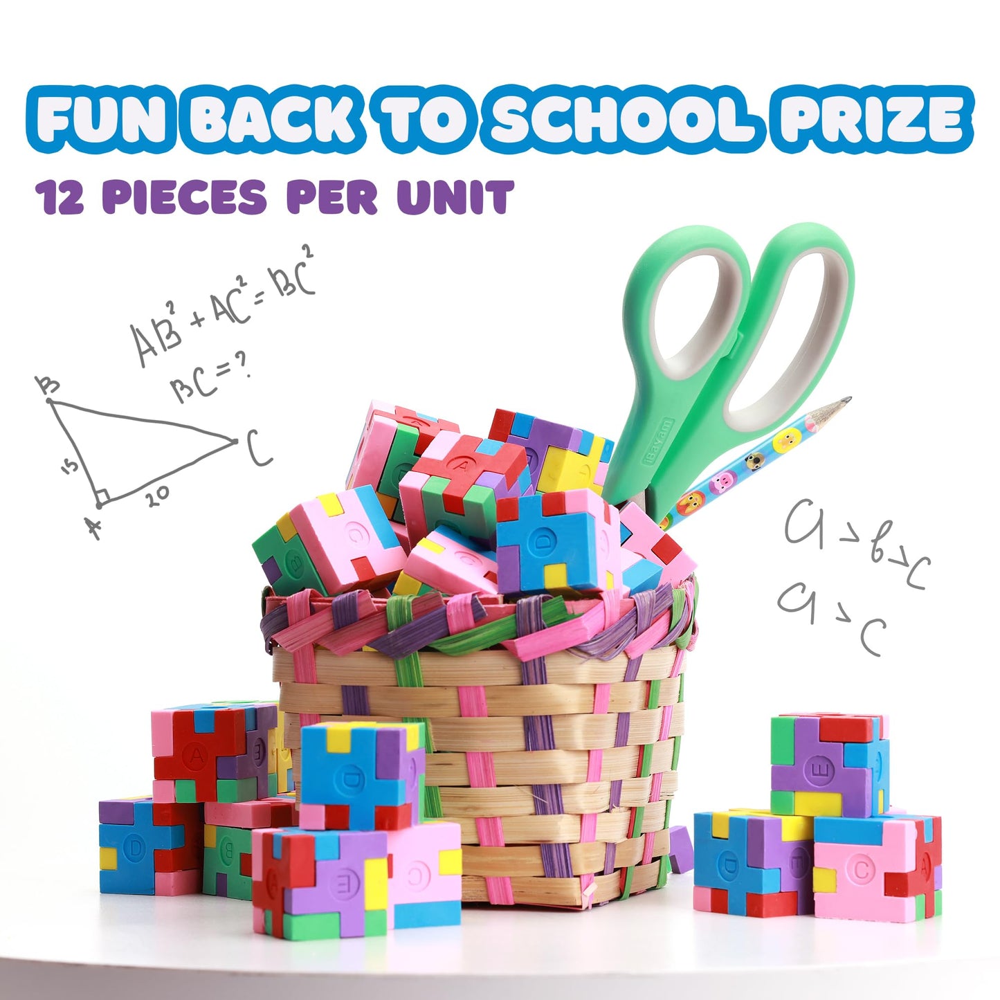 3D Puzzle Cube Pencil Erasers for Kids 12 Pack Multicolored Mini Cute Erasers - Classroom Prizes Pinata Stuffers School Supplies Party Favors Easter Egg Fillers Student Gifts from Teacher Fun