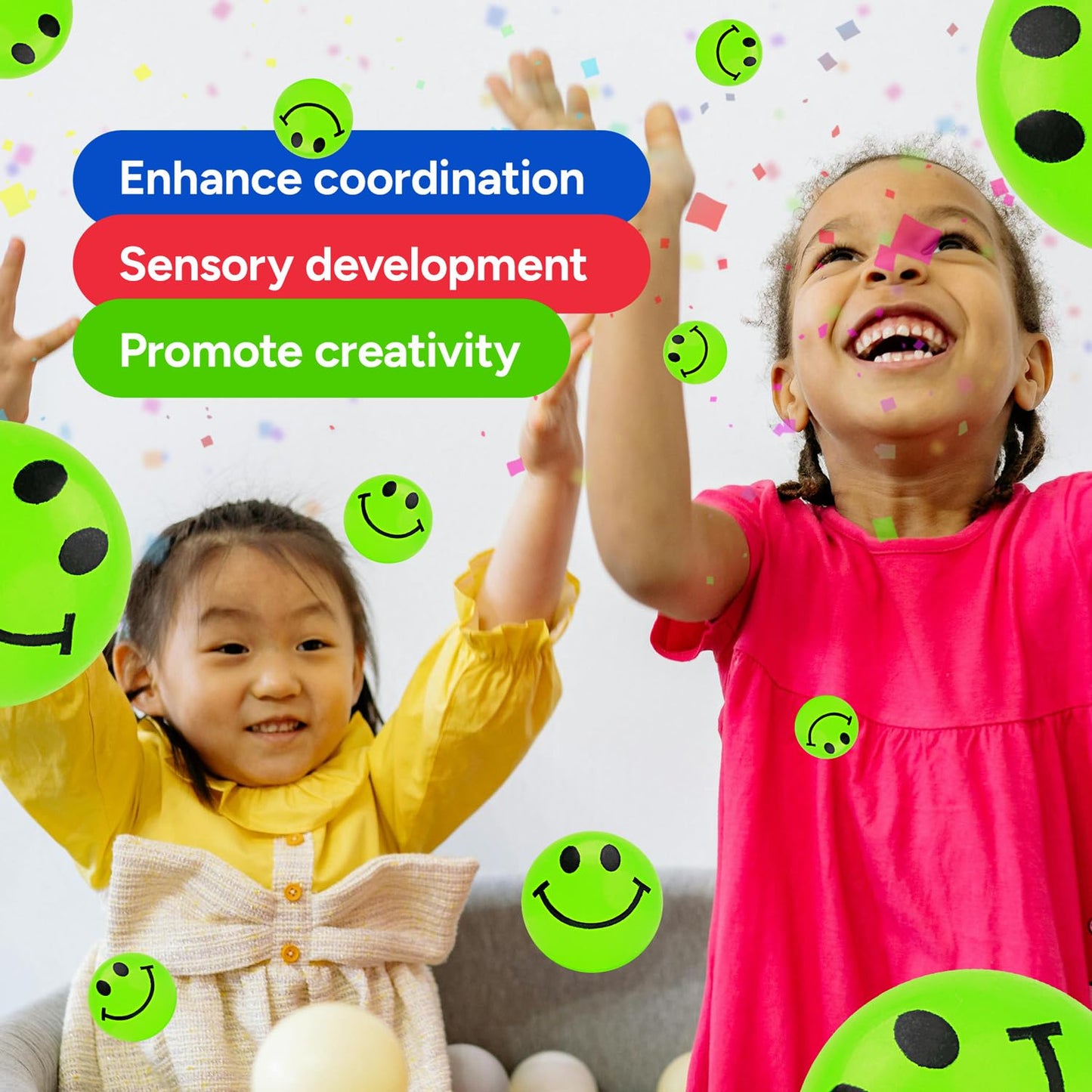 Bouncy Balls for Kids - 1" Glow in The Dark Smile Face Bouncy Balls - 48 pcs Bulk Rubber Balls - Vending Machine Toys - Party Favors Goody Bag Stuffers Classroom Prizes