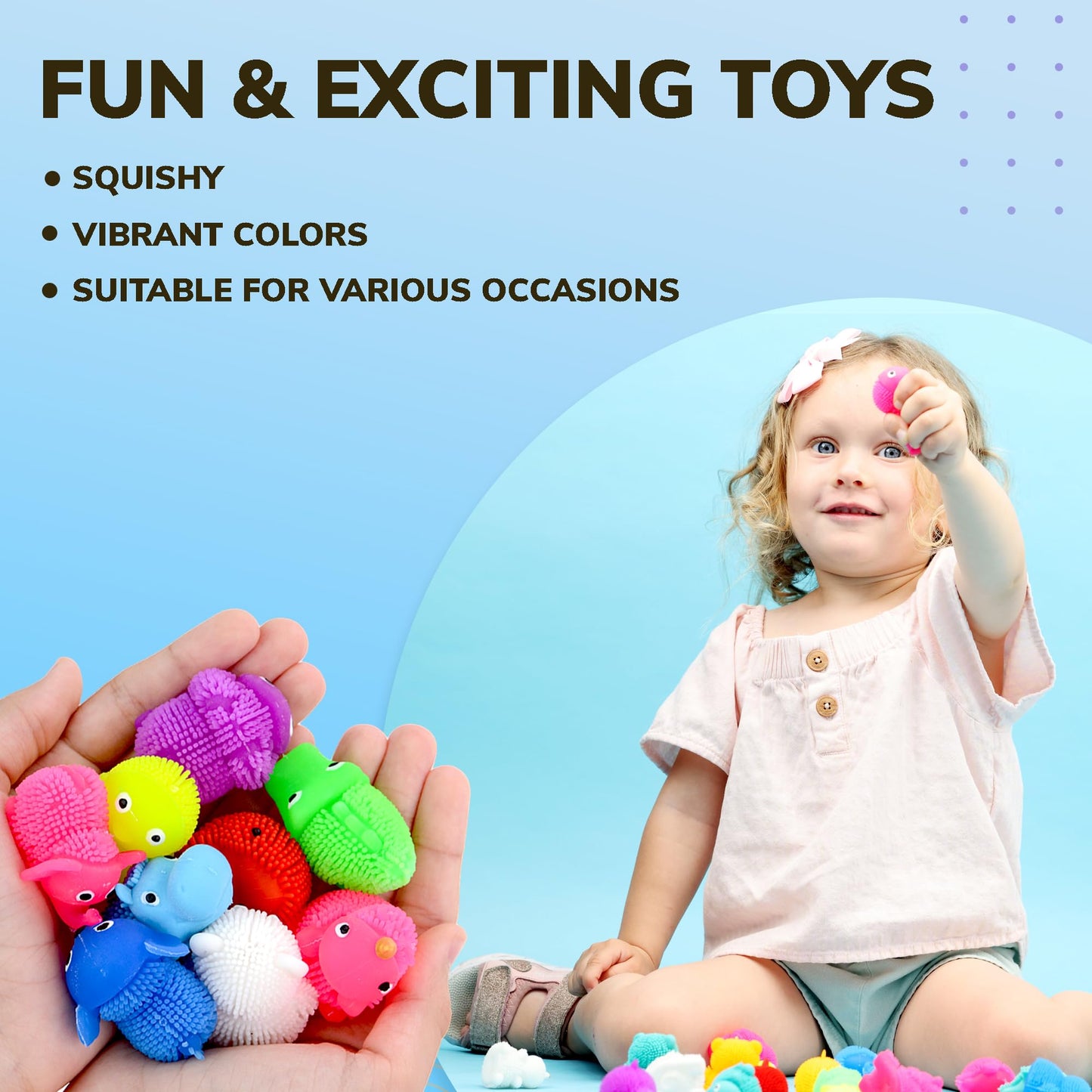 Puffer Toys for Kids- Assortment of Sensory Balls 1.5 Inch - Easter Egg Fillers - Puffer Balls for Kids 20 Pcs - Assorted Animals Spiky Balls
