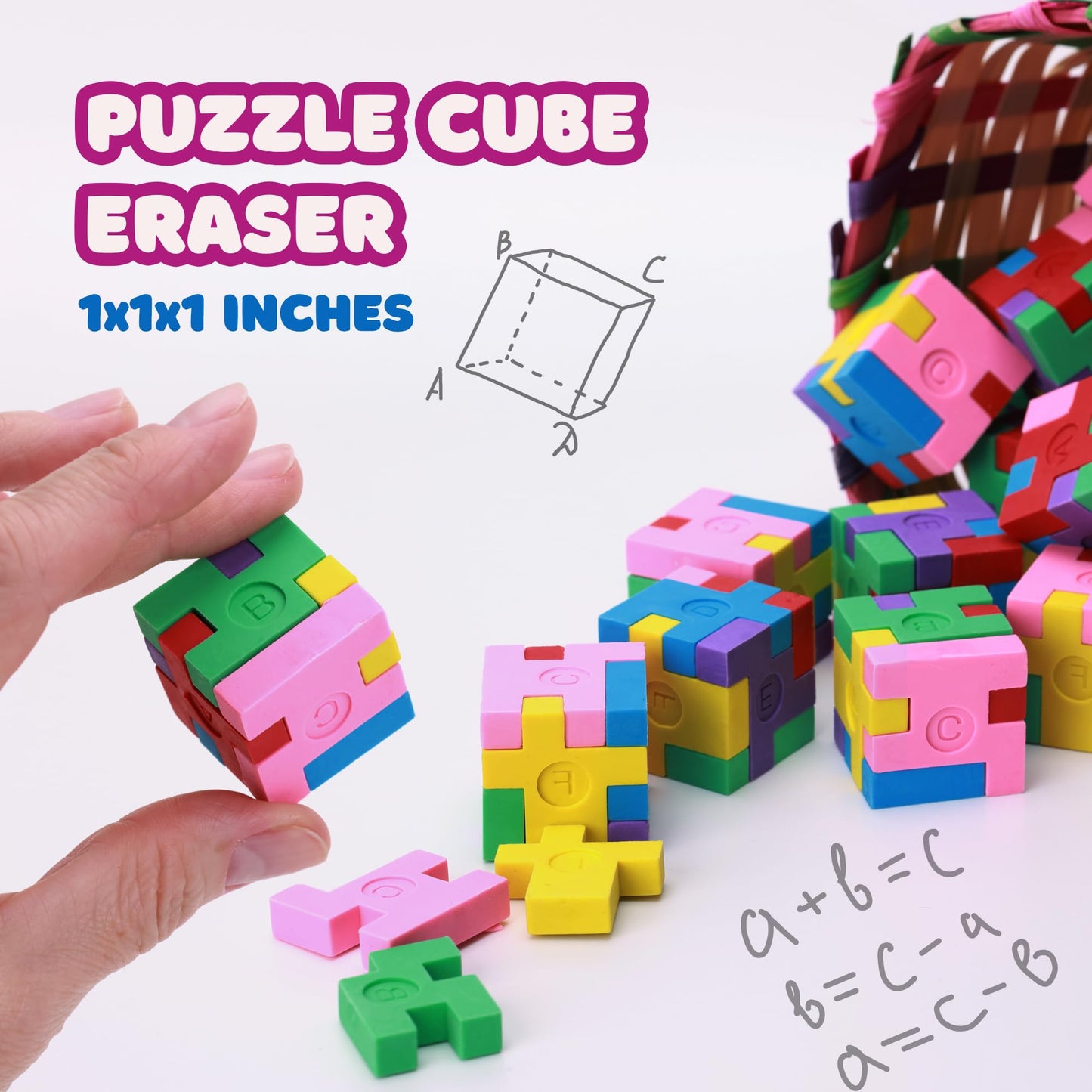 3D Puzzle Cube Pencil Erasers for Kids 12 Pack Multicolored Mini Cute Erasers - Classroom Prizes Pinata Stuffers School Supplies Party Favors Easter Egg Fillers Student Gifts from Teacher Fun