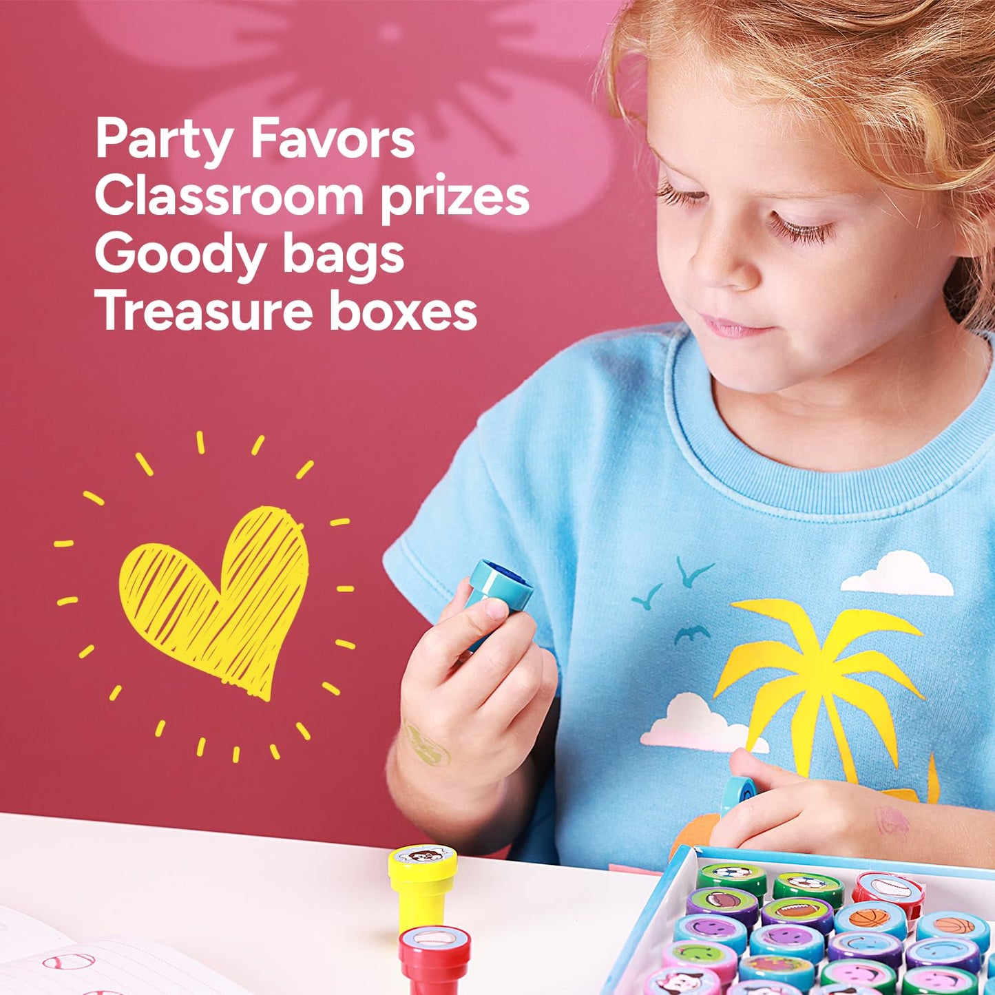 Assorted Stamps for Kids Self Inking Stamp Set of 25 pcs Small Ink Stamps Cute Hand Stampers for Crafting and Art Projects - Teacher Stamps Classroom Party Favors School Supplies Treasure Box Prizes