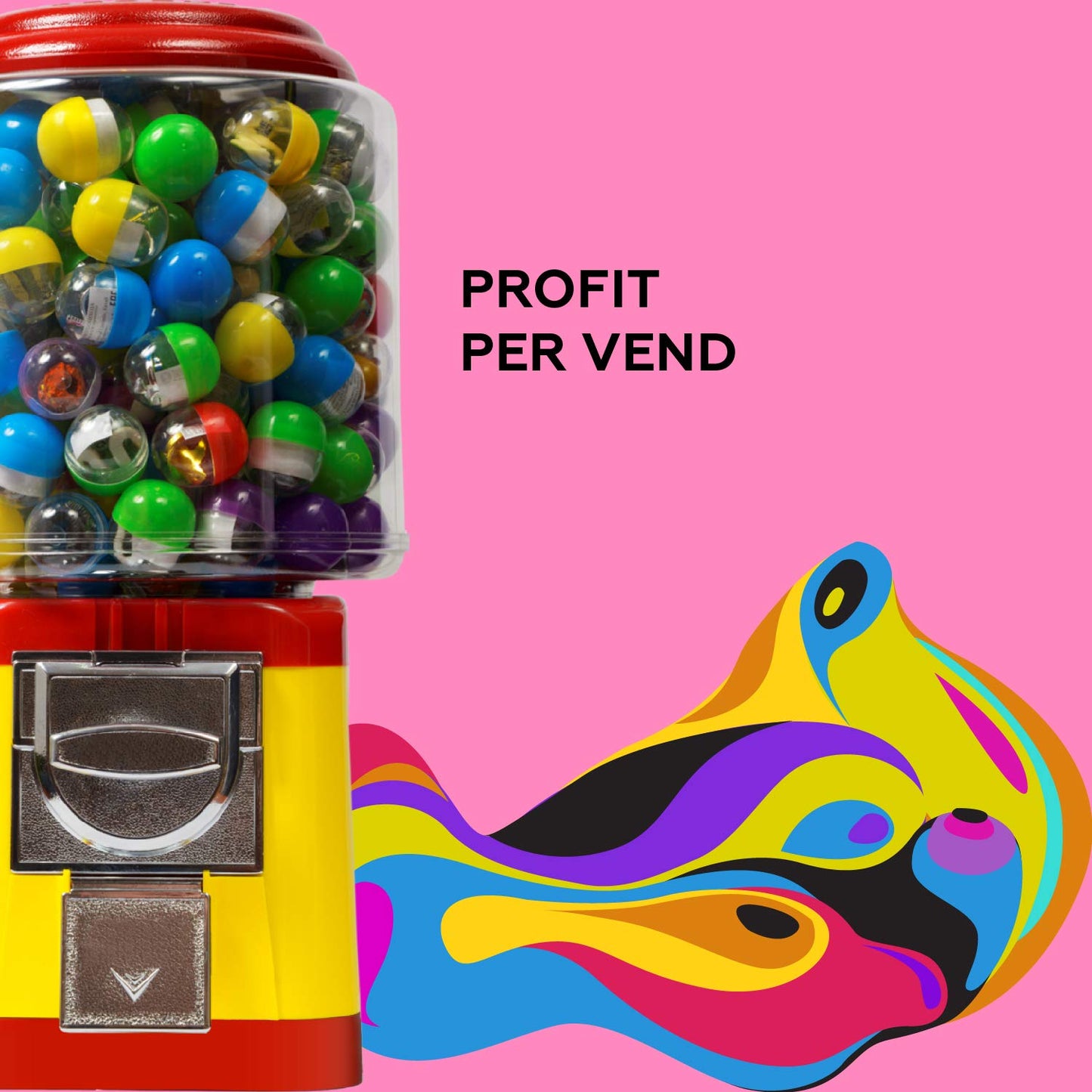 Gumball Vending Machine & Bouncy Balls Vending Machine & Toys Vending Machine & Capsule Vending Machine - Yellow Body & Red Trim - Without Stand
