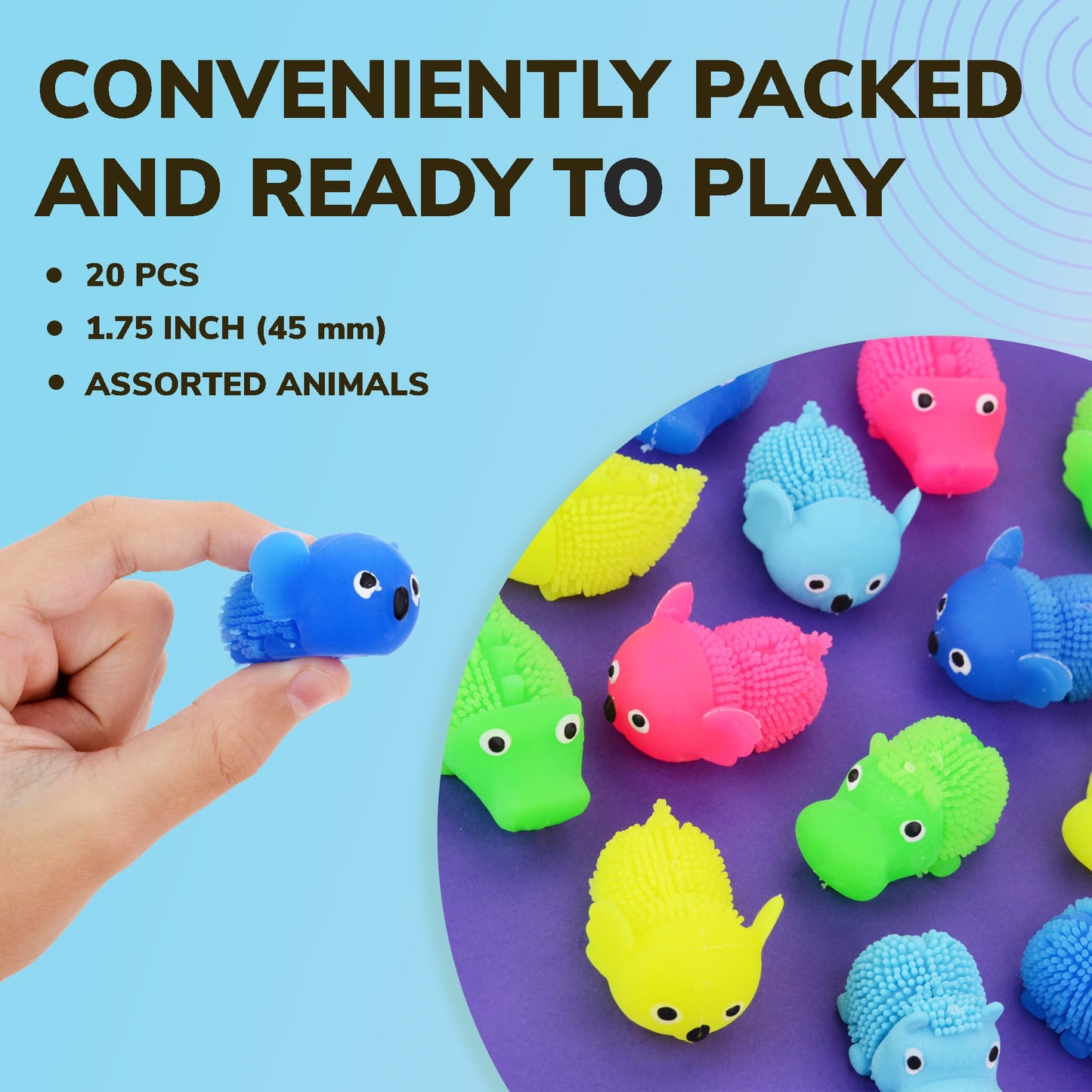 Puffer Toys for Kids- Assortment of Sensory Balls 1.5 Inch - Easter Egg Fillers - Puffer Balls for Kids 20 Pcs - Assorted Animals Spiky Balls