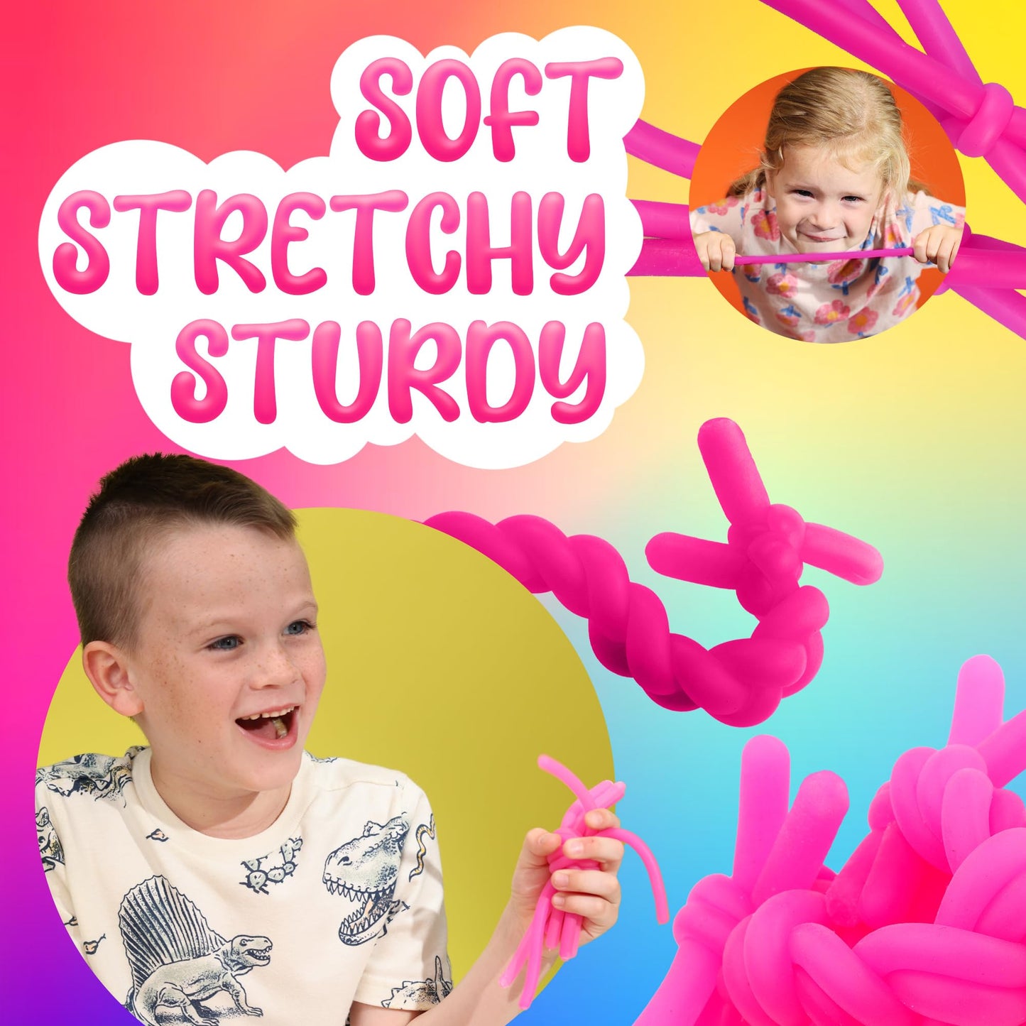 Monkey Noodles - 10 Stretchy Sensory Toys for Kids and Toddlers - Autism Sensory Products - Stretchy String - Party Favors for Kids - Treasure Box Toy for Classroom - Easter Fillers - Pink