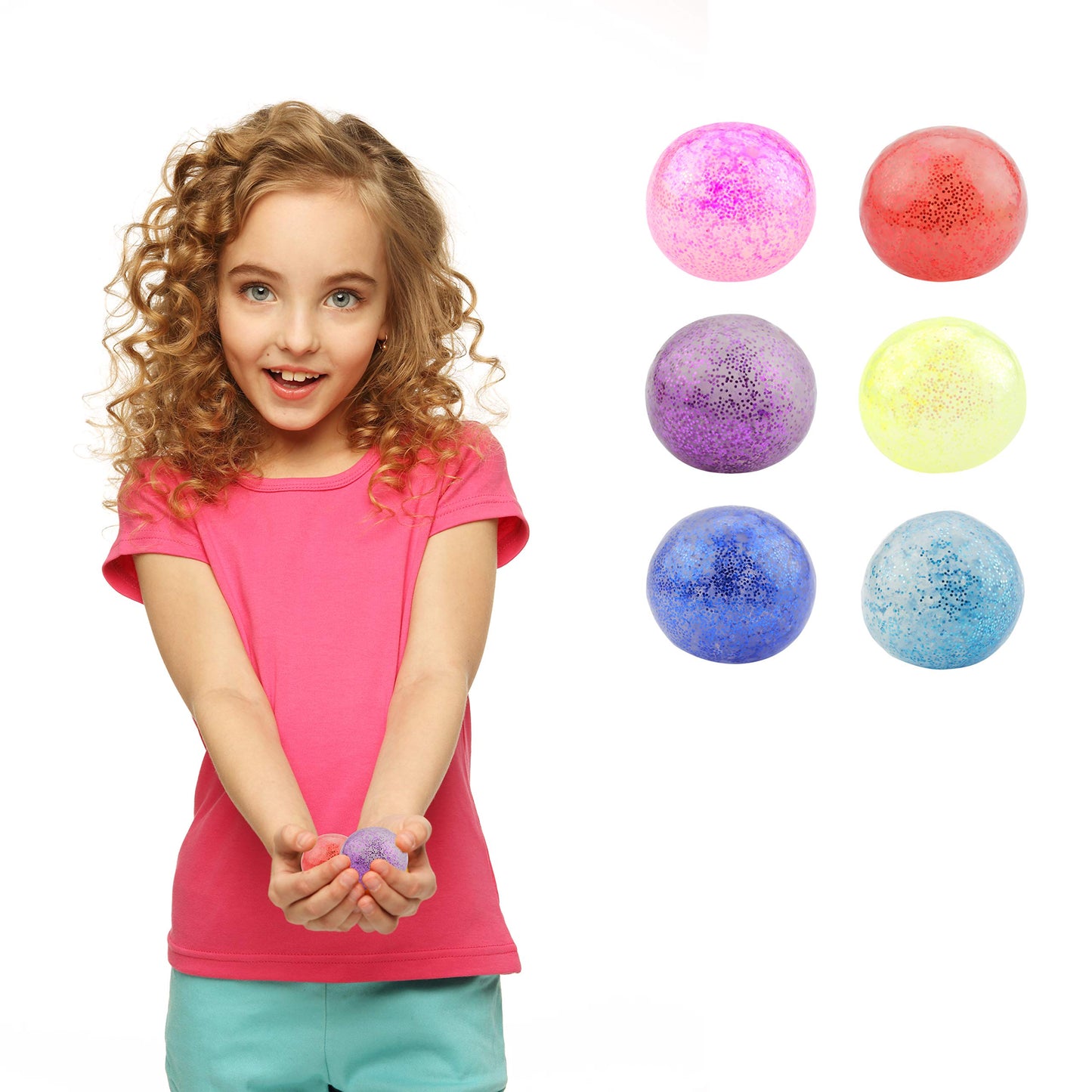 Squishy Toys - Random Colors Glitter Squeeze Balls - 2.8 Inch Gift Stress Balls for Kids - Stress Relief Toys - Anti Stress Ball Pack