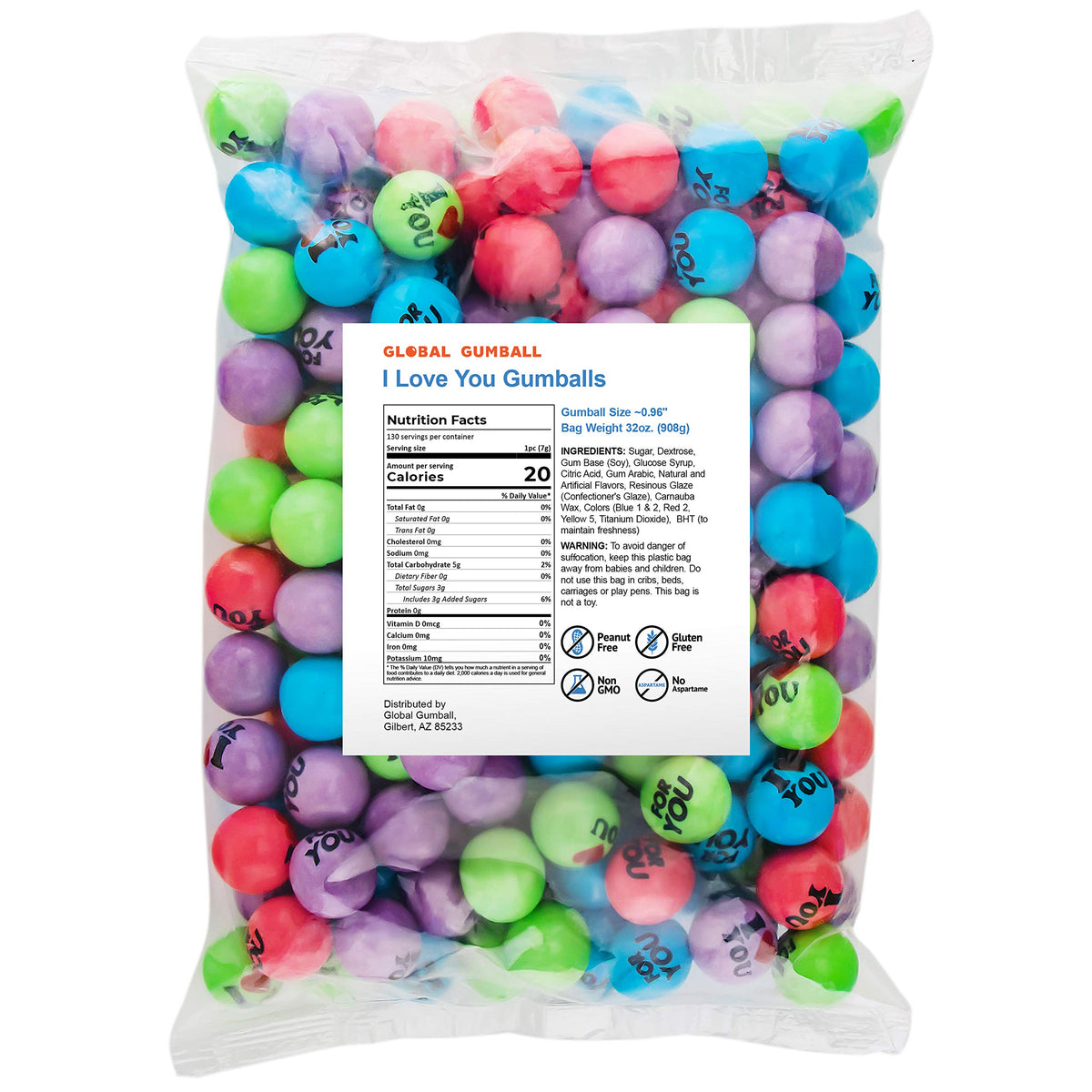 Gumballs for Gumball Machine - I Love You Bubble Gum Balls for Kids- 1 Inch Large Gumballs - Gumball Machine Refills - 2 Lb Bubble Gum Bulk