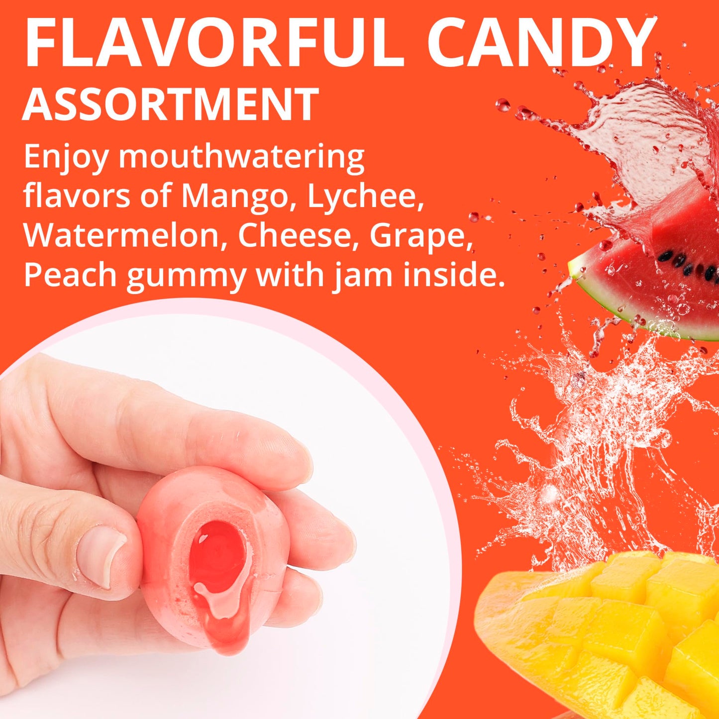Gummy Candy - Jelly Filled Gummies - Fun Gummy Candies Filled with Fruit Jam - Assorted Flavors - 5 pcs Individually Wrapped Chewy Candy for Kids