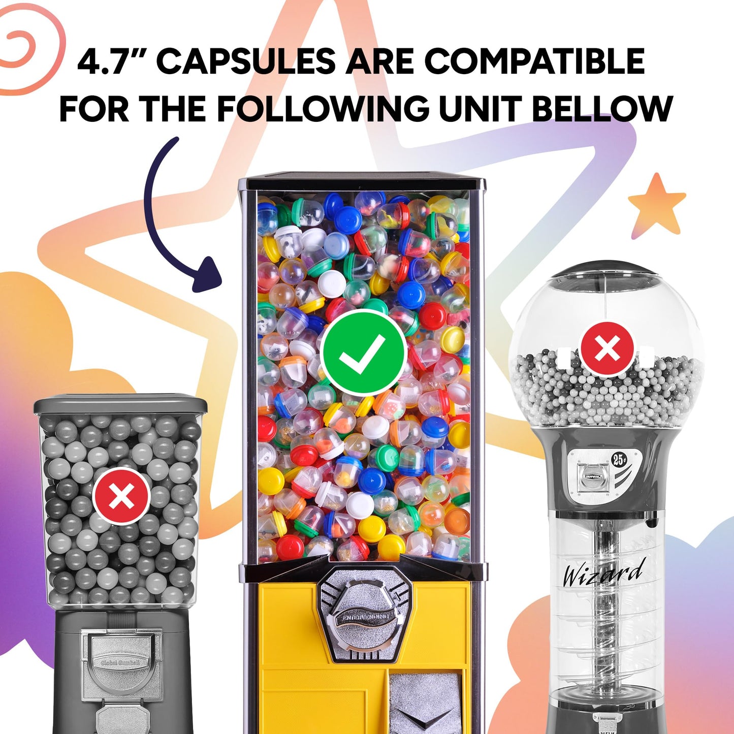 Claw Machine Capsules Translucent Yellow Plastic Sphere Party Favor Containers Round 7 pcs 4.7 inch Jumbo Plastic Christmas Ornaments Extra Large Gift Box Craft Party Supplies Vending Capsules