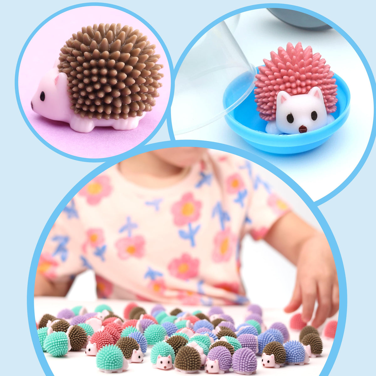 Entervending Hedgehog Mini Toys for Kids - 100 Pcs of 1.1 Inch Plastic Capsules & Hedgehog Toy Figurines - Bulk Toys - Easter Basket Stuffers