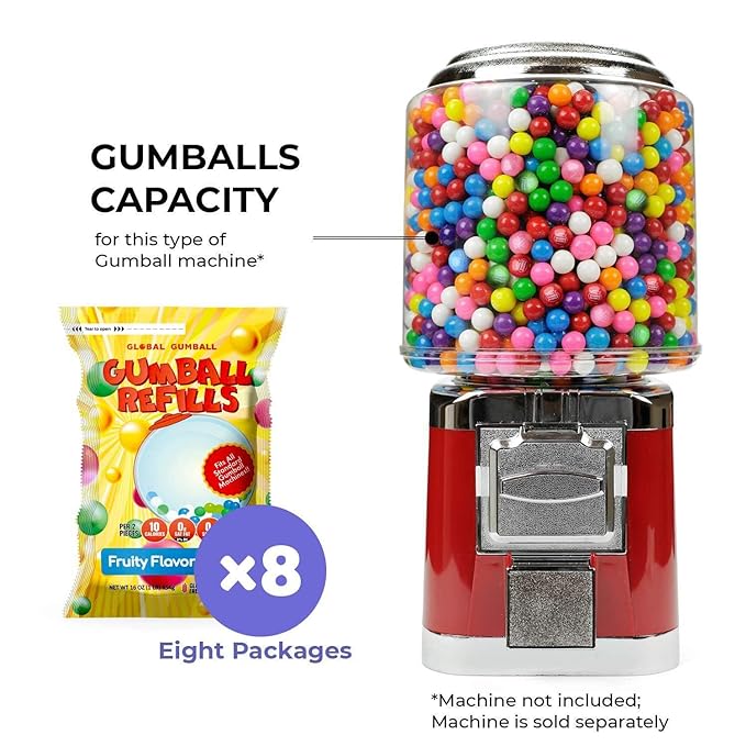 Gumballs for Gumball Machine - 0.5 Inch Mini Gumballs - 4 Lb Bulk Gum Balls for Kids - 7 Flavor Gumball Machine Refills - 1040 Pcs Gumballs Bulk Pack