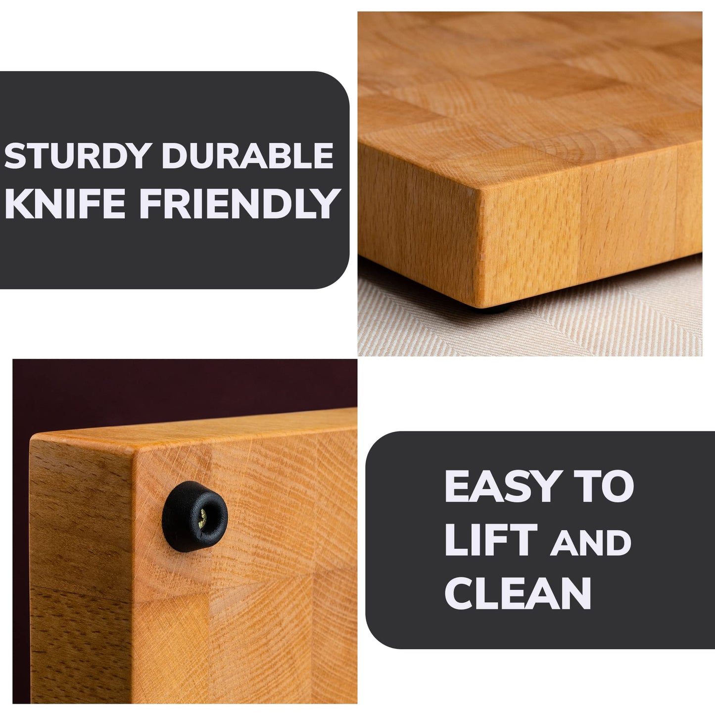 16x12 Inches Block Beech Cutting End Grain Cutting Board - Meat Cutting Chopping Board - Thick Large Black Wood Cutting Board