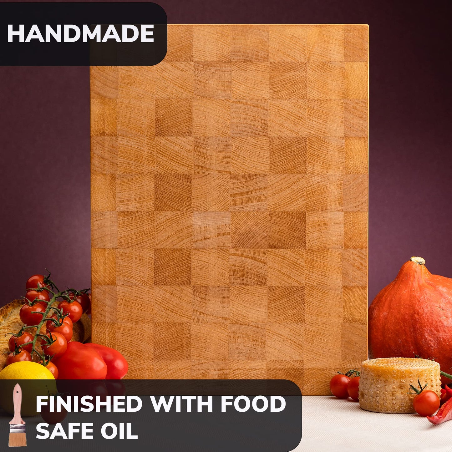 16x12 Inches Block Beech Cutting End Grain Cutting Board - Meat Cutting Chopping Board - Thick Large Black Wood Cutting Board