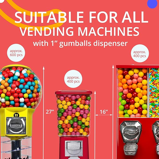 Gumballs for Gumball Machine - 1 Inch Large Gumballs - Cherry Flavored Bubble Gum Red Gumballs - 15 Lb Large Gumballs Bulk Box - 850 Pcs Gumball Machine Refills - Kids Gum - Gum Balls