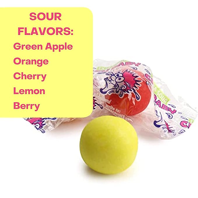 Sour Gumballs - Sour Fruit Gum - 25 Pcs Individually Wrapped Gumball - Chewing Bubble Gum - Colored Gum Balls in Jar