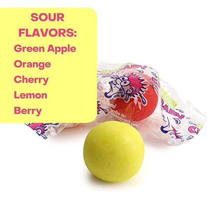 Sour Gumballs - Sour Fruit Gum - 25 Pcs Individually Wrapped Gumball - Chewing Bubble Gum - Colored Gum Balls in Jar