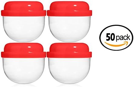 50 RED Vending Machine Capsules 2", Empty Acorn Cases for Gumball Containers, Toy Stands, and Party Favors, Red Colored Lids and Clear Bottoms