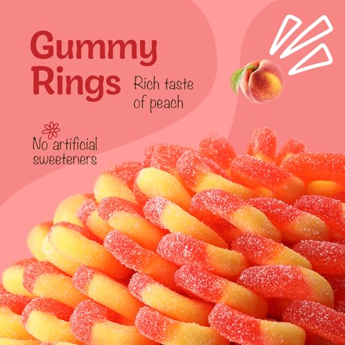 Gummy Candy - Peach Gummy Rings - 18 oz - Gummies Candy in Bag - Fun and Delicious Gummy Snack - Peanut & Tree Nut Free, Gluten and Dairy Free