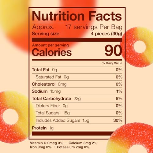 Gummy Candy - Peach Gummy Rings - 18 oz - Gummies Candy in Bag - Fun and Delicious Gummy Snack - Peanut & Tree Nut Free, Gluten and Dairy Free
