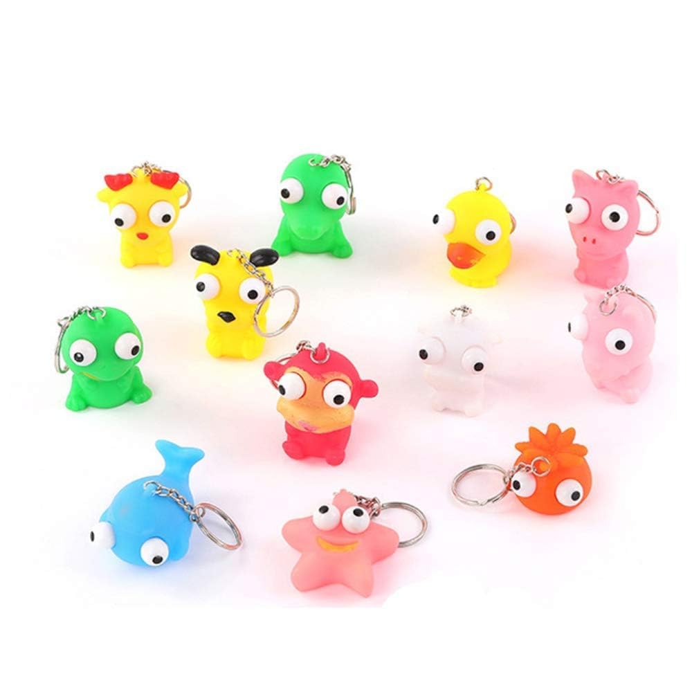 8 Pcs Raised Eyes Doll Anti Stress Ball Vent Animal Keychain Squeezing Toys