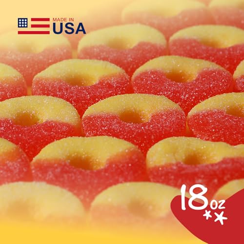 Gummy Candy - Peach Gummy Rings - 18 oz - Gummies Candy in Bag - Fun and Delicious Gummy Snack - Peanut & Tree Nut Free, Gluten and Dairy Free