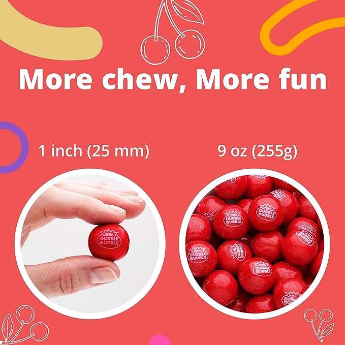 Gumballs in Jar - 1 Inch Large Gumballs - Cherry Flavored Bubble Gum - Green Kids Gum - Gumballs for Kids - 9 OZ