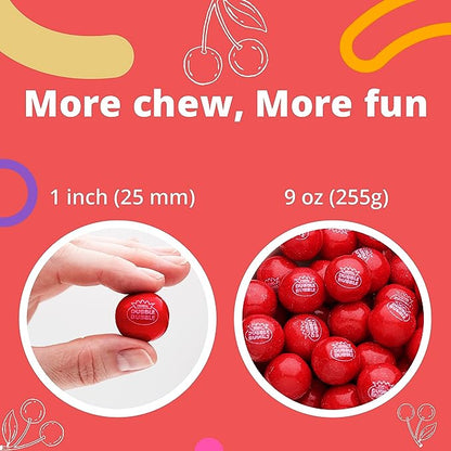Gumballs in Jar - 1 Inch Large Gumballs - Cherry Flavored Bubble Gum - Green Kids Gum - Gumballs for Kids - 9 OZ