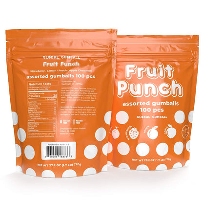 1 Inch Large Gumballs - Fruit Punch Big Gum Balls in Resealable Bag - 1.7 Lb Gumball Machine Refills - 100 Pcs Giant Gumballs - Assorted Gum Refill
