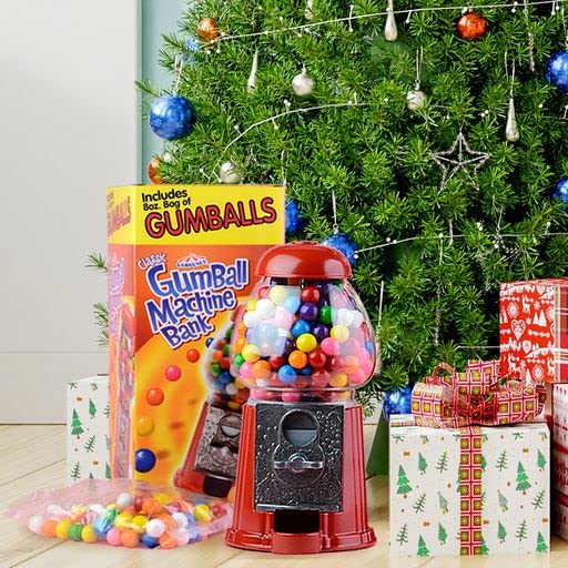 9 Inch Gumball Vending Machine for Kids Bundled with Gumballs - Small Gumball Bank in the Gift Box - Metal Candy Dispenser - Vintage Gum Ball Machine