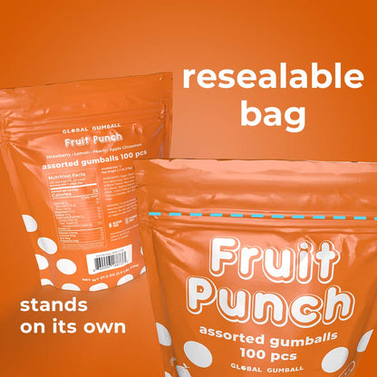 1 Inch Large Gumballs - Fruit Punch Big Gum Balls in Resealable Bag - 1.7 Lb Gumball Machine Refills - 100 Pcs Giant Gumballs - Assorted Gum Refill