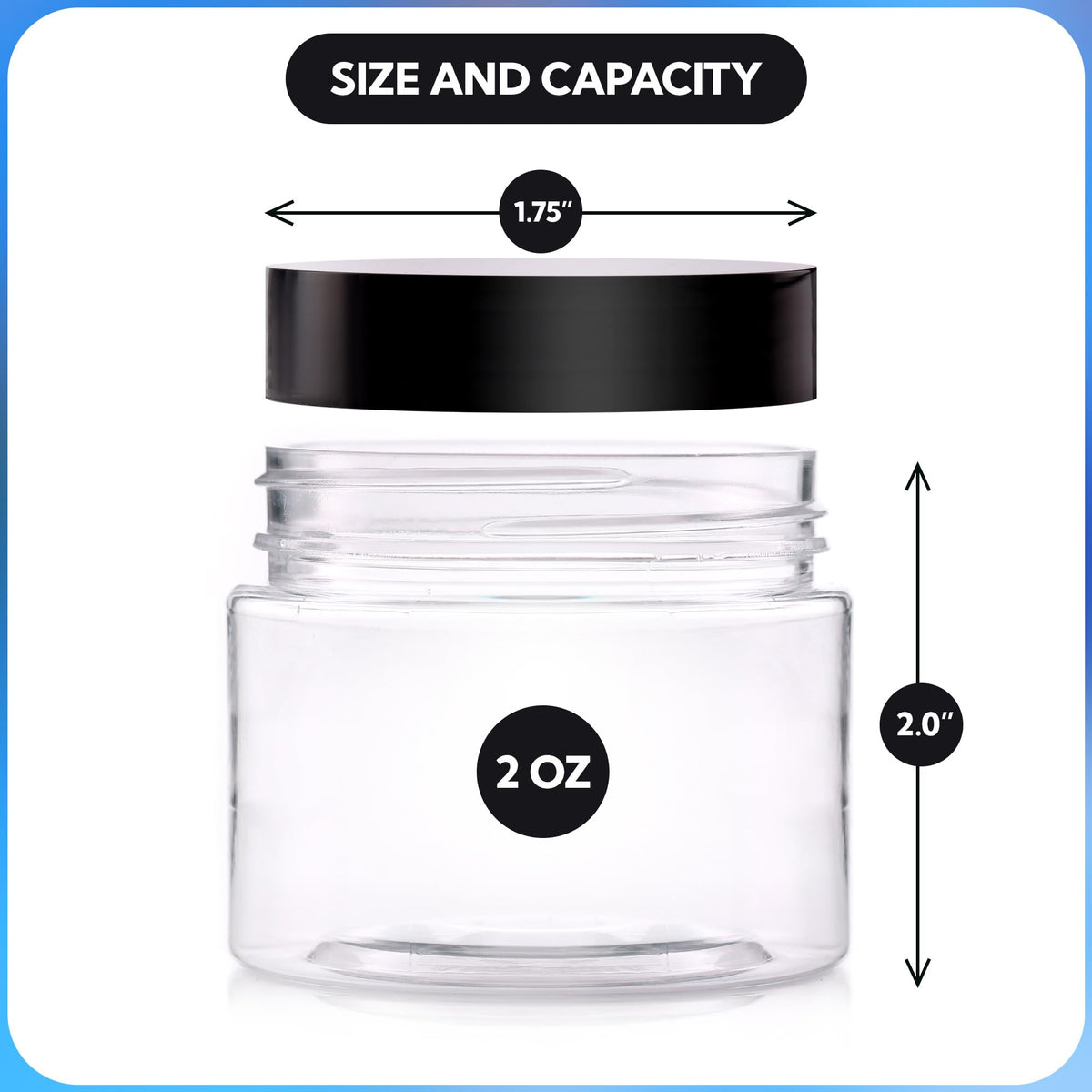 Cosmetic Plastic Jars with Liners and Lids - 2 oz Small Travel Jars - 24 Pack Clear Plastic Containers for Cream Makeup Lotion - Leak Proof