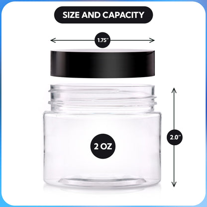 Cosmetic Plastic Jars with Liners and Lids - 2 oz Small Travel Jars - 24 Pack Clear Plastic Containers for Cream Makeup Lotion - Leak Proof