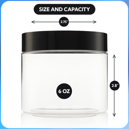 Plastic Jars with Lids - 6 OZ Small Plastic Containers - 12 Pack - Travel Cosmetic Containers for Creams - Leak Proof Clear Jar