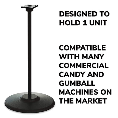 Single Black Metal Stand with Square Base for Candy Gumball Bulk Vending Machines
