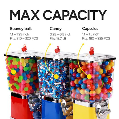 Gumball Machine - Bouncy Balls Vending Machine - Toys Vending Machine - Capsule Vending Machine - Yellow Body Square Bank - Without Stand (Yellow)