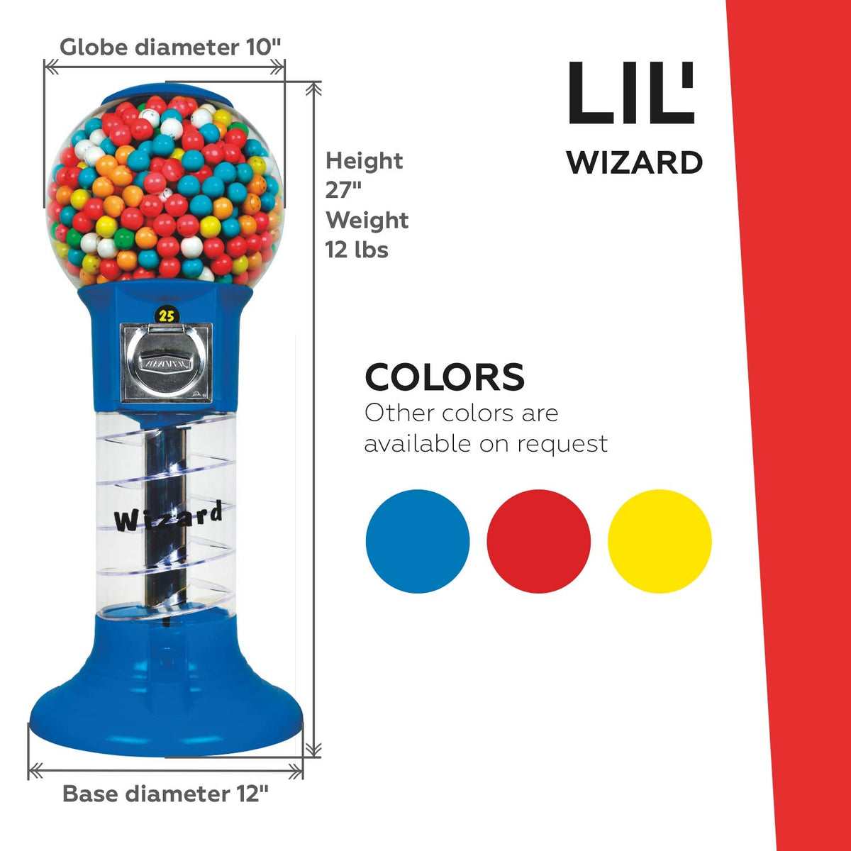 27” Blue Home Vending Machine - Candy Dispenser - Bubble Gum Machine for Kids - Bubblegum Machine - Gum Ball Machine Without Stand