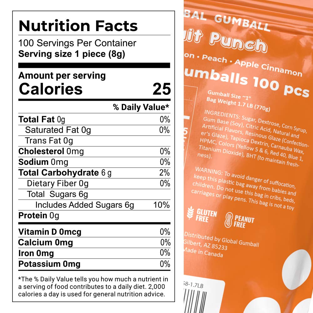 1 Inch Large Gumballs - Fruit Punch Big Gum Balls in Resealable Bag - 1.7 Lb Gumball Machine Refills - 100 Pcs Giant Gumballs - Assorted Gum Refill