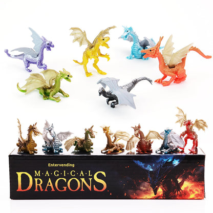 18 Pcs Dragon Playset in The Box - Dragon Figurine for Party Favors - Classroom Prizes Pinata Stuffers - Dragon Toy Goodie Bag Supplies