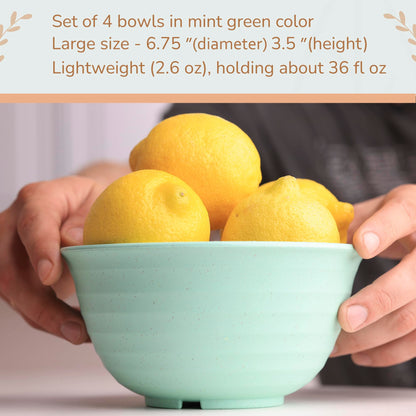 Wheat Straw Large Bowls, Set of 4, Light Weight & Reusable, 4 Colors, Dishwasher & Microwave Safe