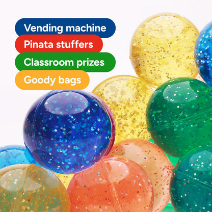 Entervending Bouncy Balls - Glitter Bounce Balls Bulk - Party Favors - Rubber Balls for Kids - 24 Pcs Large Bouncy Ball 45 mm - Super Bouncy Balls Gift for Kids