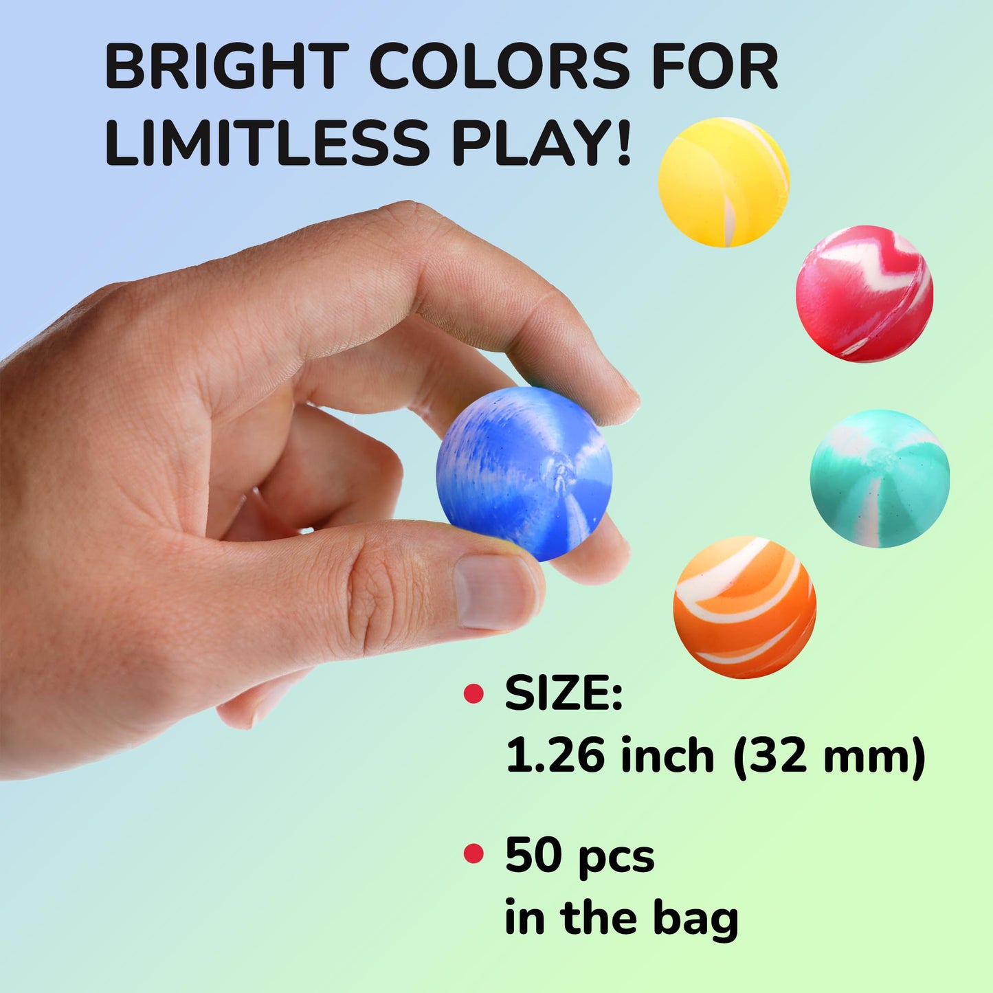 Bouncy Balls - 50 Pcs Small Bouncing Balls - 1.26 Inch Bounce Balls - Bouncing Balls for Kids - Vending Machine Toys