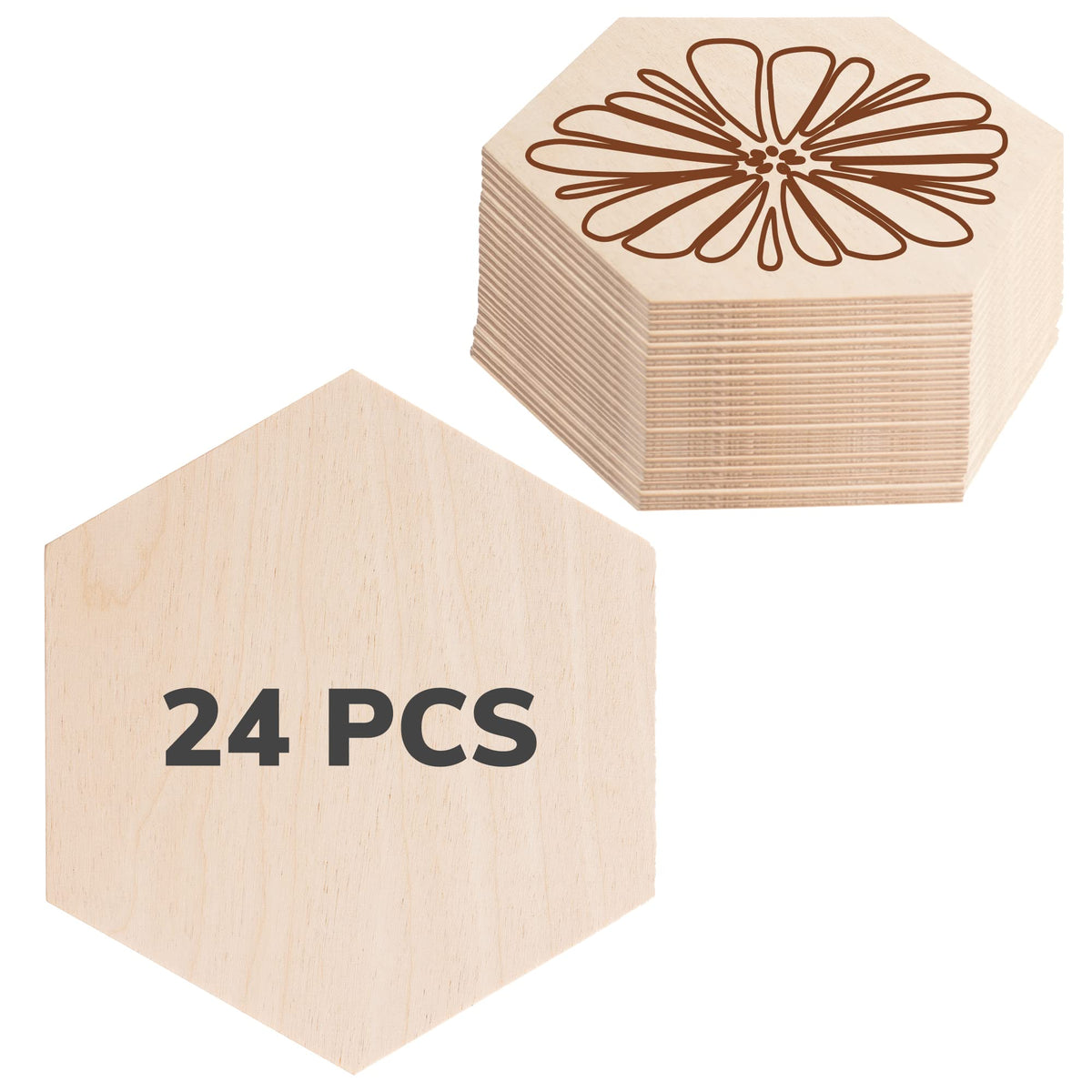 3 Inch Hexagon Plywood Wood Cutouts - 24 Wood Pieces for Crafts - Thin Wood for Wood Burning Projects - Crafting Plywood Wooden Pieces to Paint