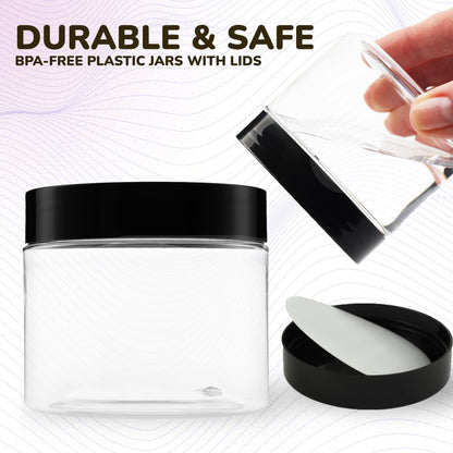 Plastic Jars with Lids - 4 OZ Small Plastic Containers - 18 Pack - Travel Cosmetic Containers for Creams, Lotion - Leak Proof Clear Jar