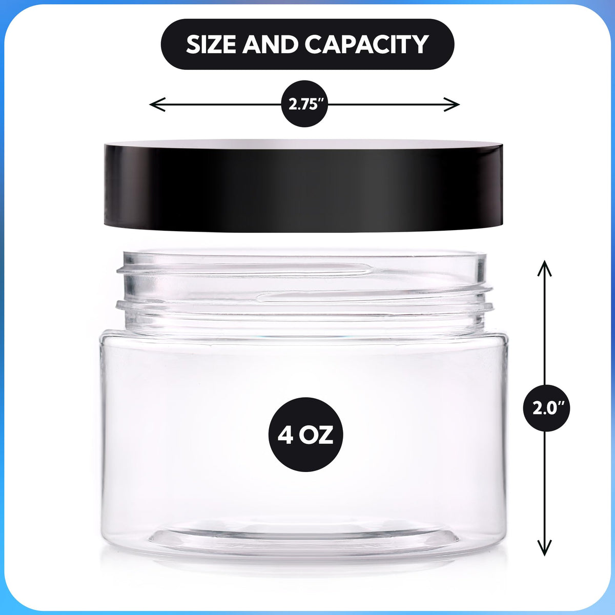 Plastic Jars with Lids - 4 OZ Small Plastic Containers - 18 Pack - Travel Cosmetic Containers for Creams, Lotion - Leak Proof Clear Jar