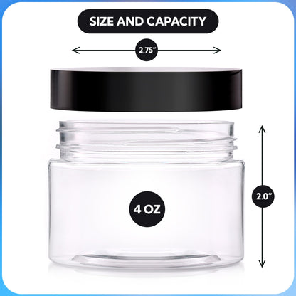 Plastic Jars with Lids - 4 OZ Small Plastic Containers - 18 Pack - Travel Cosmetic Containers for Creams, Lotion - Leak Proof Clear Jar